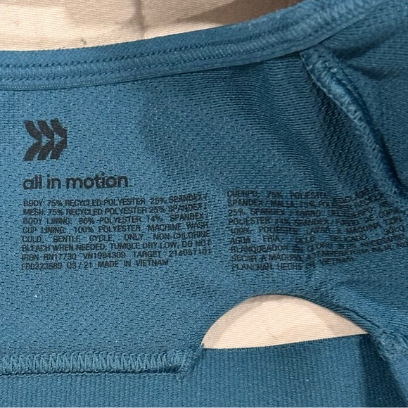 All in Motion Teal Sports Bra Racerback Strappy Adjustable Band Small - Picture 5 of 6